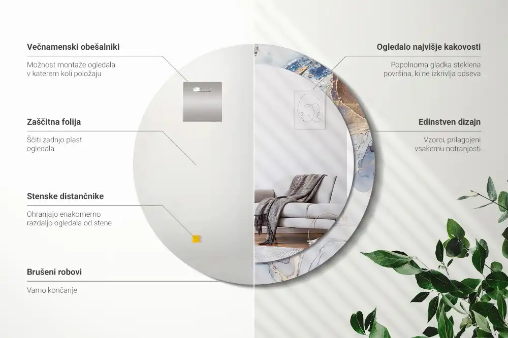 Lustro z drukowaną ramką okrągłe sztuka abstrakcyjna