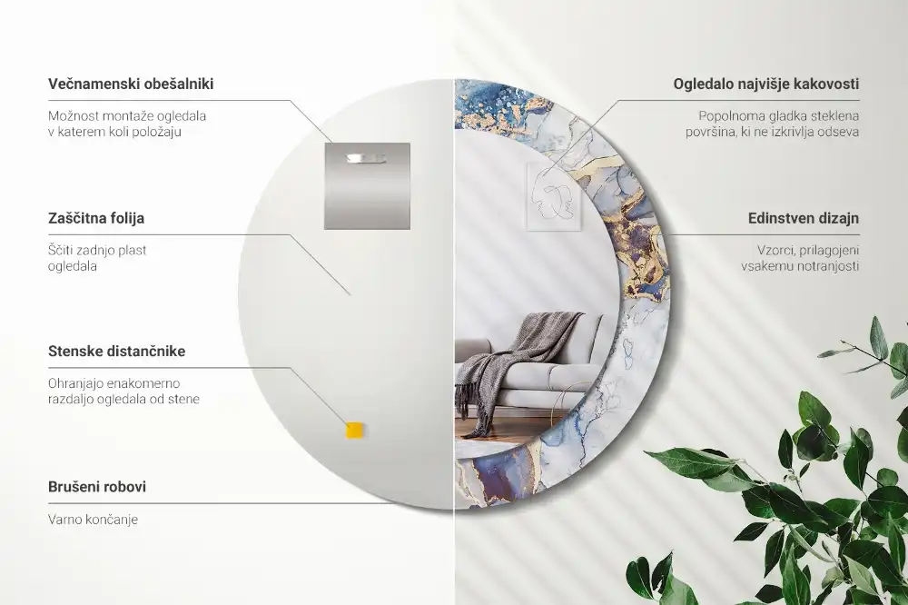 Lustro z drukowaną ramką okrągłe sztuka abstrakcyjna