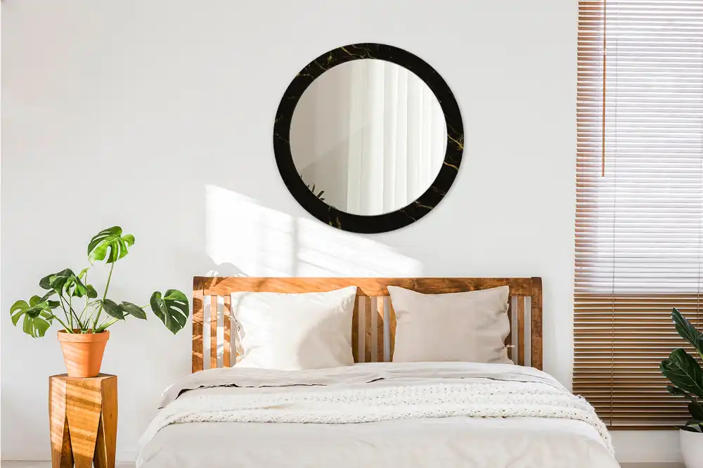 Lustro ścienne dekoracyjne okrągłe marmurek czarny
