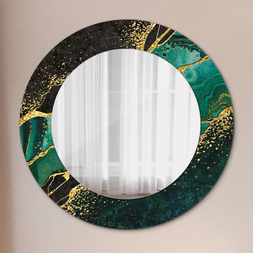 Lustro z nadrukiem dekoracyjne okrągłe zieleń marmurowa