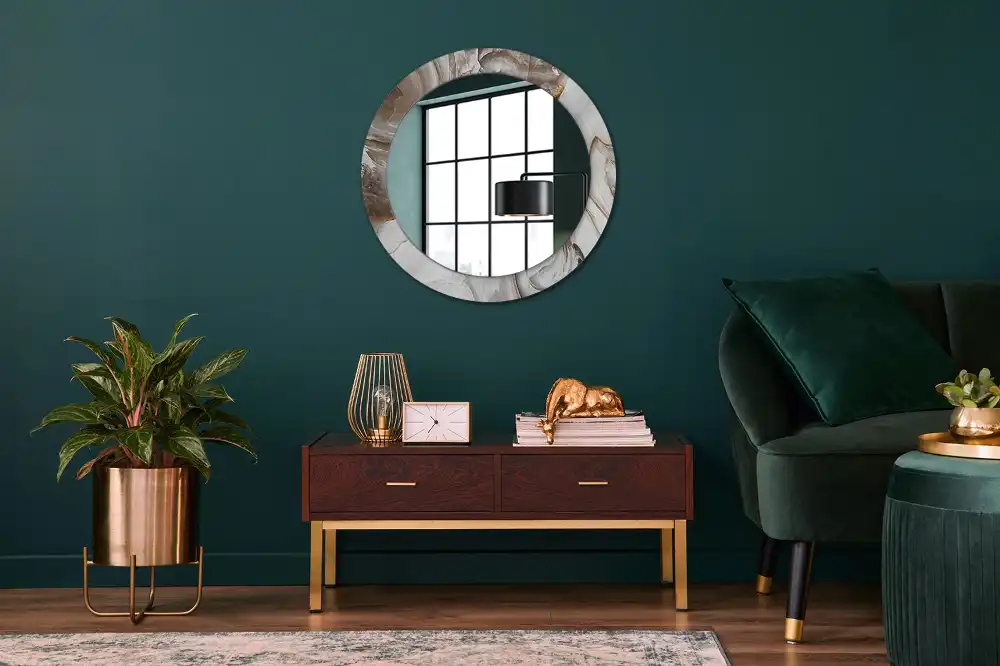 Lustro z nadrukiem dekoracyjne okrągłe marmur jasny