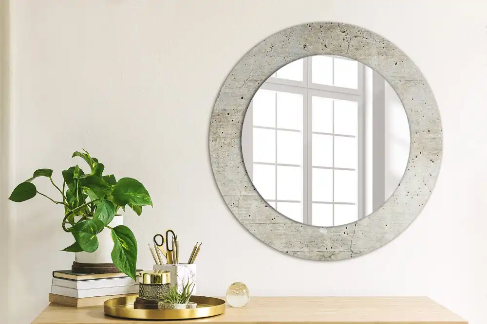 Lustro ramka z nadrukiem okrągłe beton szary