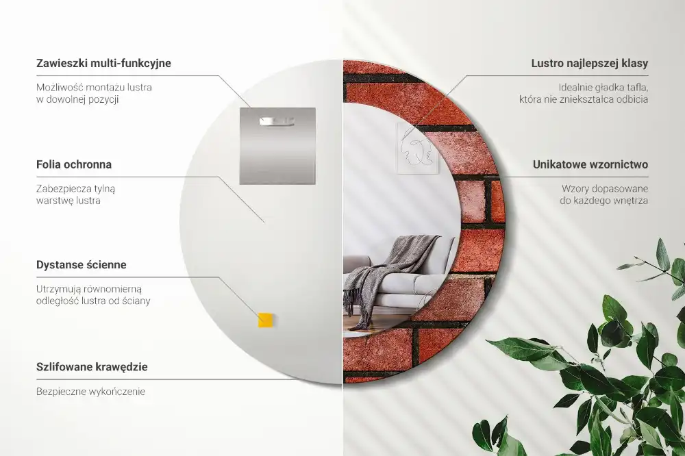 Lustro ramka z nadrukiem okrągłe cegła czerwona