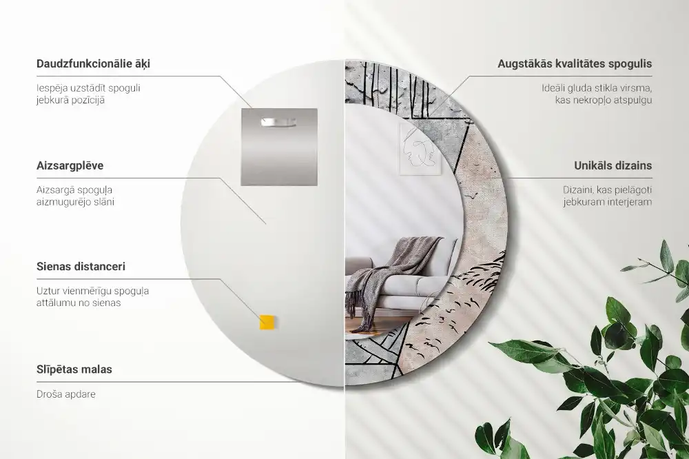 Lustro ramka z nadrukiem okrągłe zwierzęta abstrakcyjne