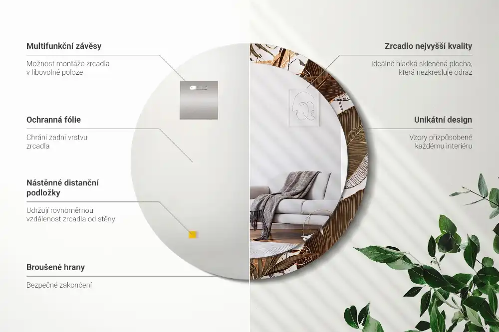 Lustro dekoracyjne okrągłe liście palmy