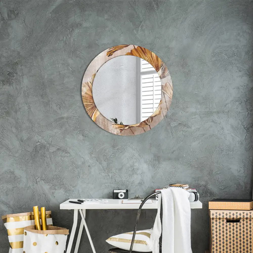 Lustro ramka z nadrukiem okrągłe liście w stylu boho