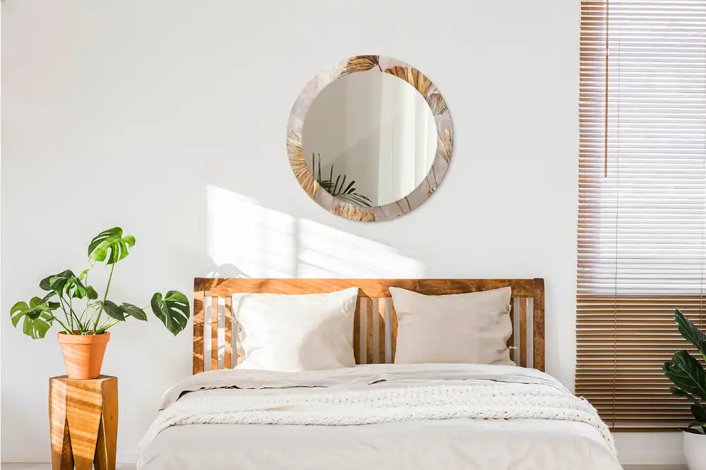 Lustro ramka z nadrukiem okrągłe liście w stylu boho