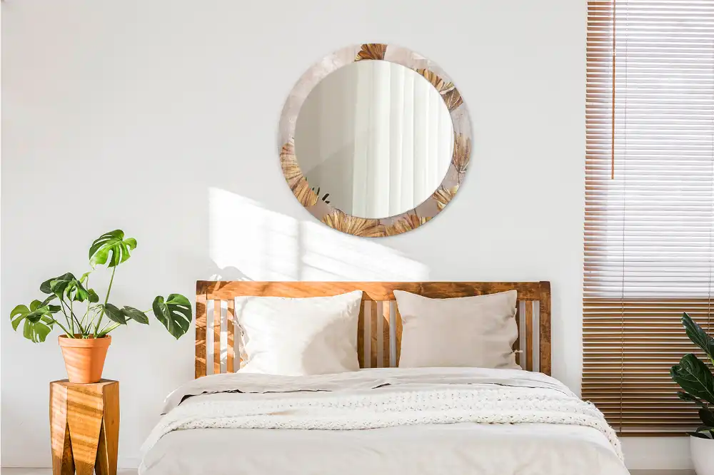 Lustro ramka z nadrukiem okrągłe liście w stylu boho