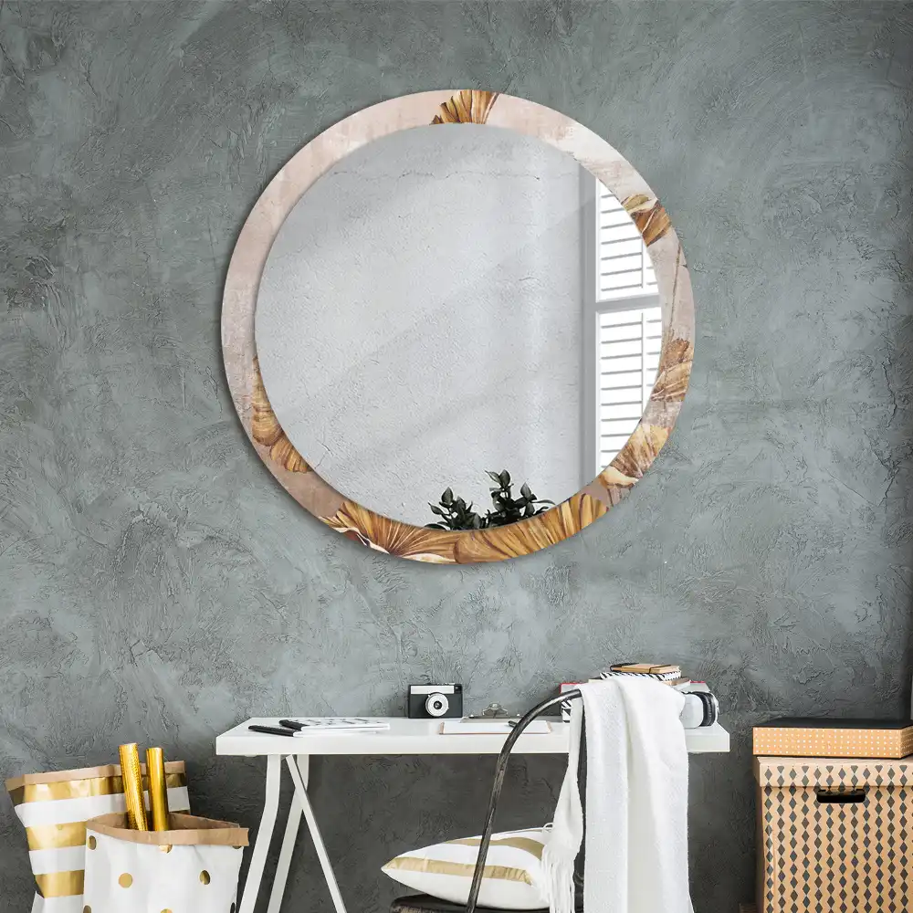 Lustro ramka z nadrukiem okrągłe liście w stylu boho