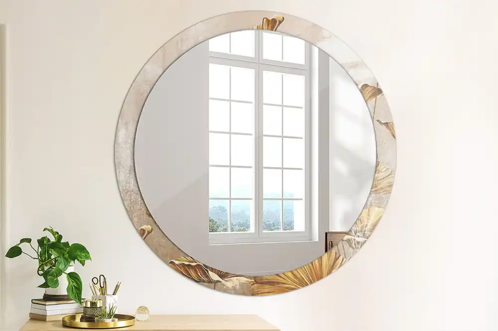 Lustro ramka z nadrukiem okrągłe liście w stylu boho