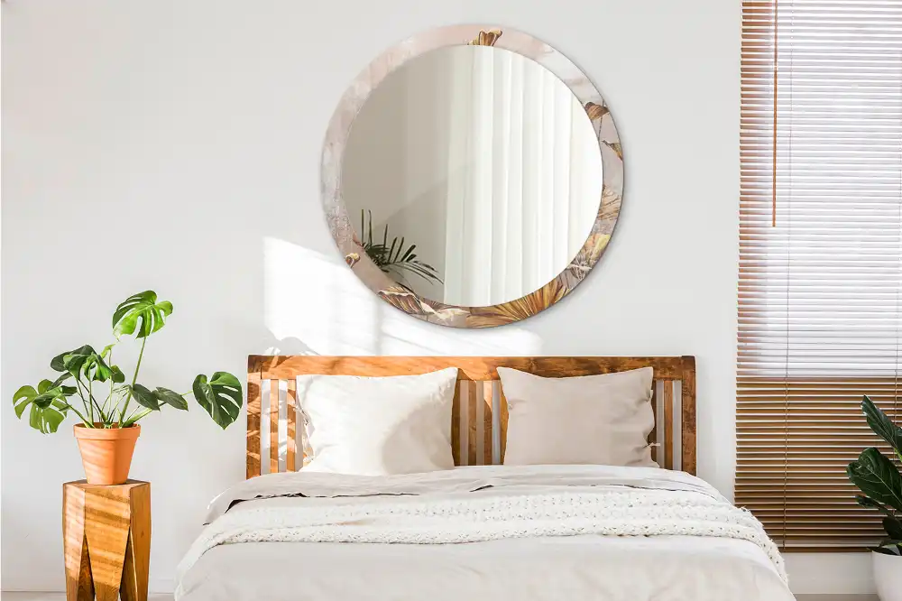 Lustro ramka z nadrukiem okrągłe liście w stylu boho