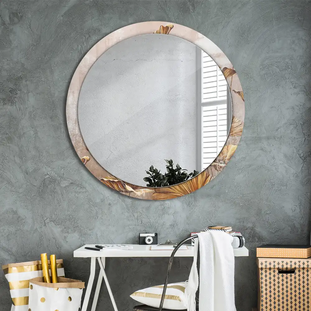 Lustro ramka z nadrukiem okrągłe liście w stylu boho