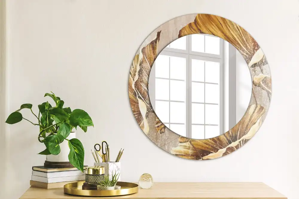 Lustro ramka z nadrukiem okrągłe liście w stylu boho