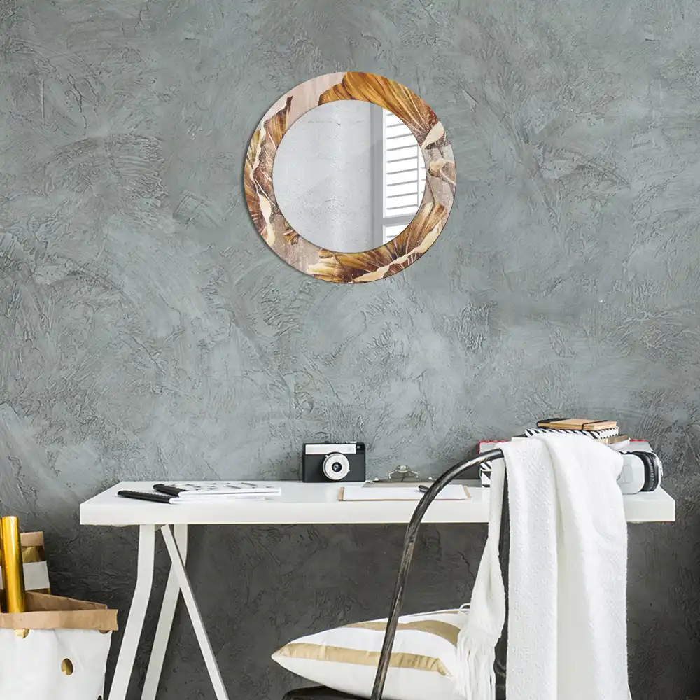 Lustro ramka z nadrukiem okrągłe liście w stylu boho
