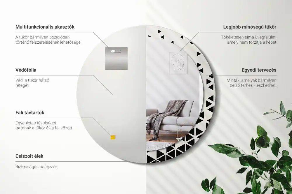 Lustro z drukowaną ramką okrągłe geometria abstrakcyjna