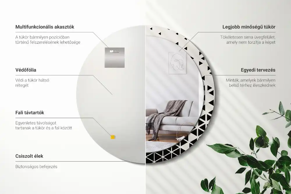 Lustro z drukowaną ramką okrągłe geometria abstrakcyjna
