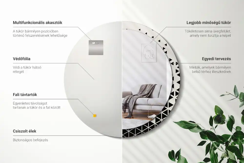 Lustro z drukowaną ramką okrągłe geometria abstrakcyjna