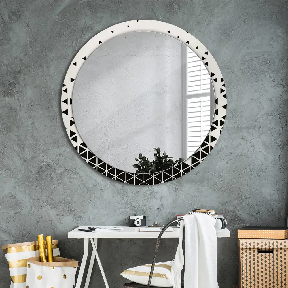 Lustro z drukowaną ramką okrągłe geometria abstrakcyjna