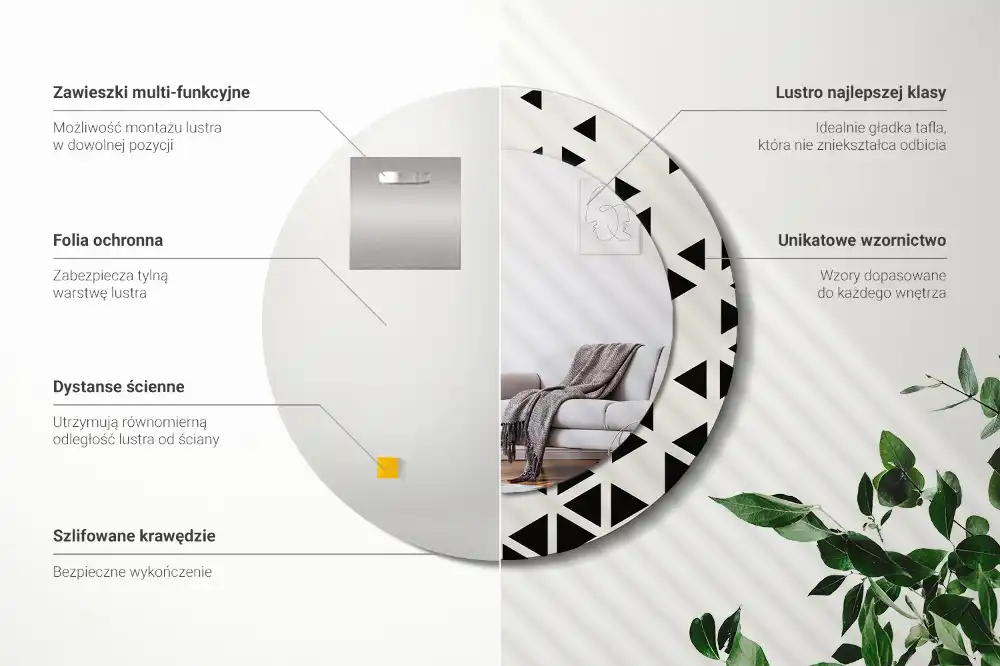 Lustro z drukowaną ramką okrągłe geometria abstrakcyjna