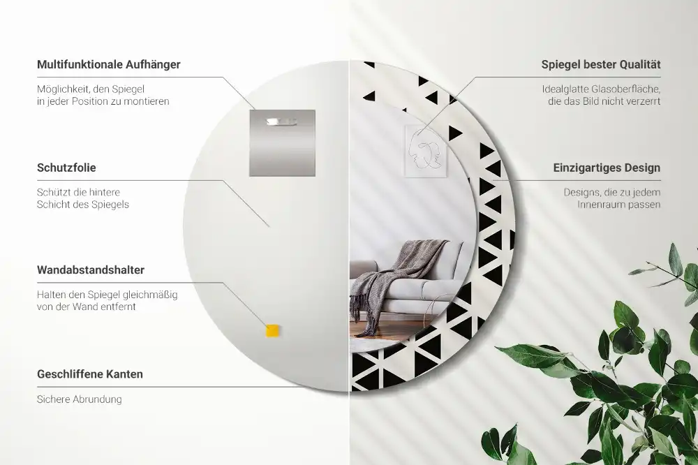 Lustro z drukowaną ramką okrągłe geometria abstrakcyjna