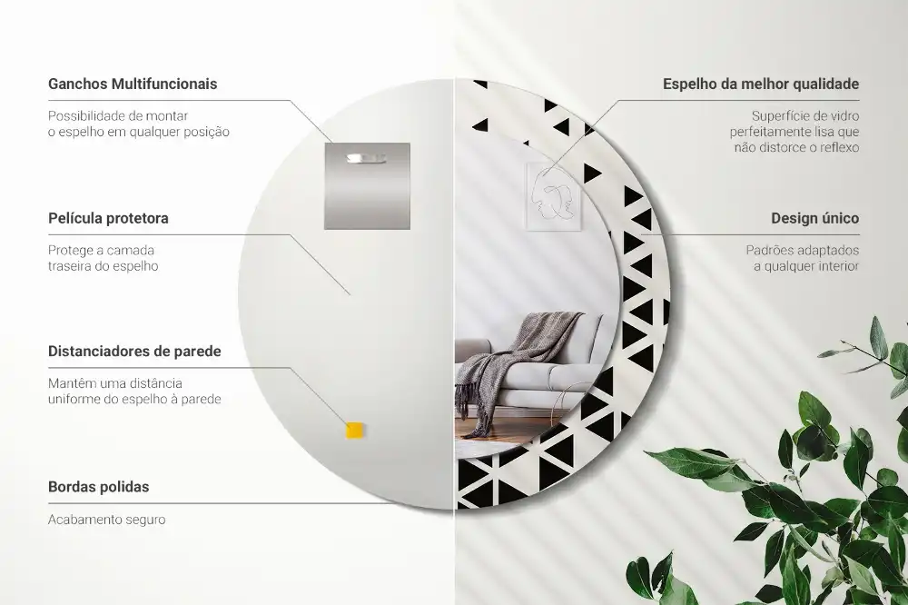 Lustro z drukowaną ramką okrągłe geometria abstrakcyjna