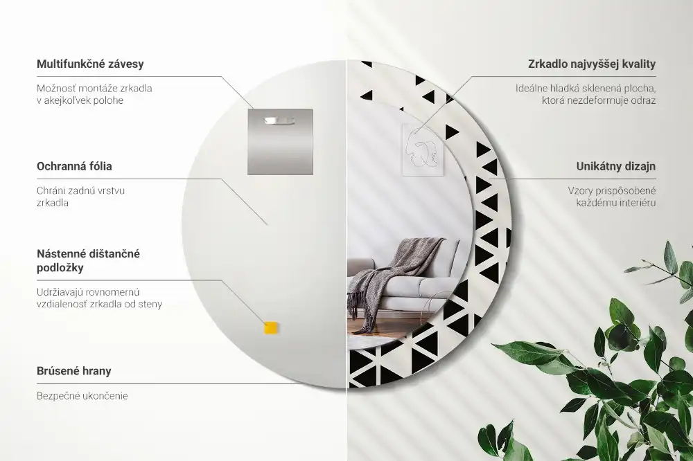 Lustro z drukowaną ramką okrągłe geometria abstrakcyjna