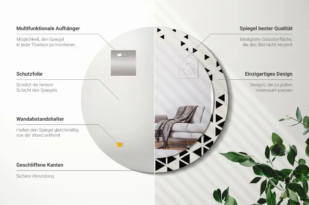 Lustro z drukowaną ramką okrągłe geometria abstrakcyjna