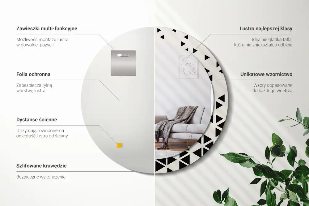 Lustro z drukowaną ramką okrągłe geometria abstrakcyjna