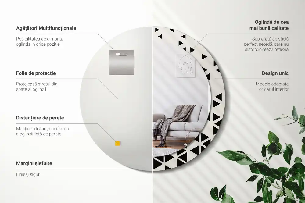 Lustro z drukowaną ramką okrągłe geometria abstrakcyjna