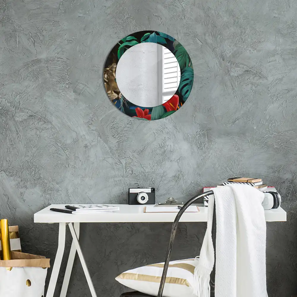 Lustro ramka z nadrukiem okrągłe dżungla w stylu vintage