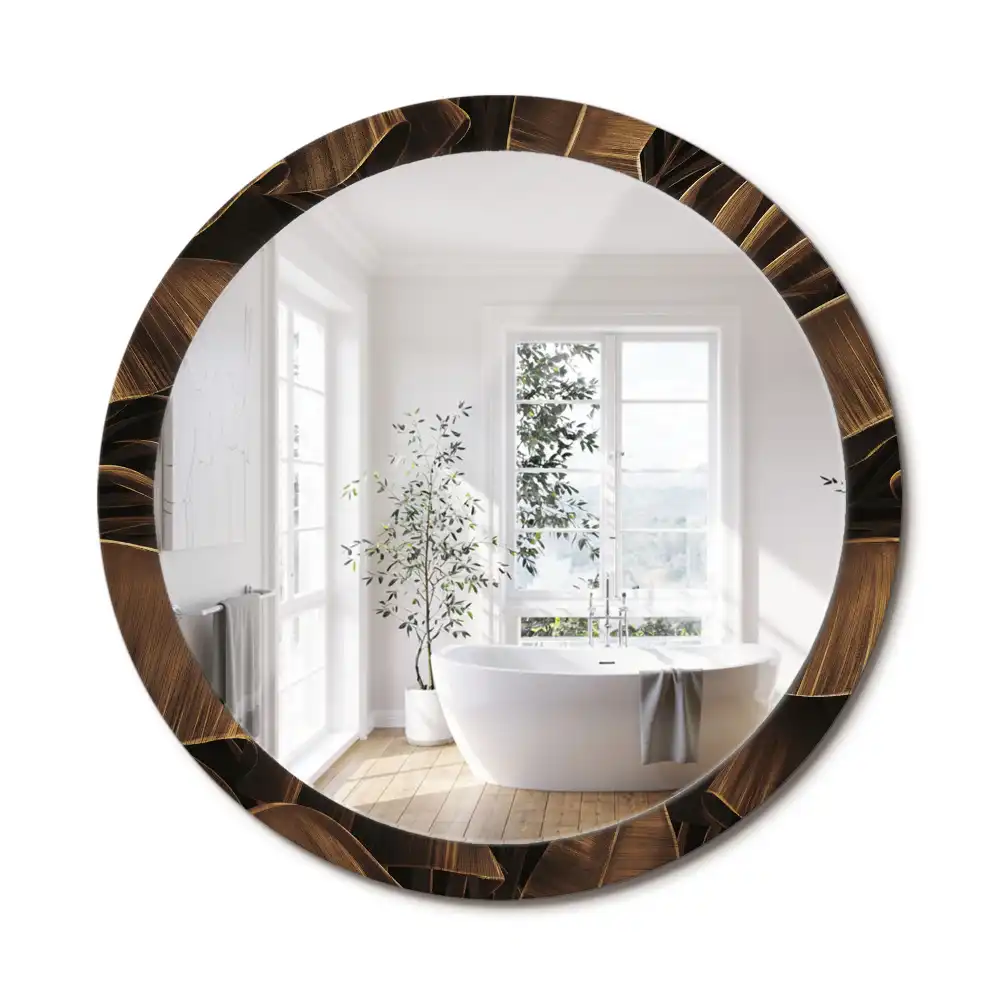 Lustro z drukowaną ramką okrągłe bananowe liście w kolorze brązowym