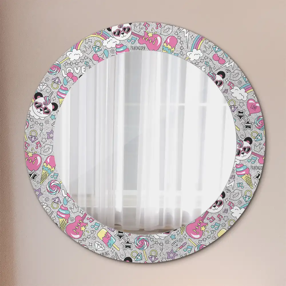 Lustro z drukowaną ramką okrągłe jednorożec panda
