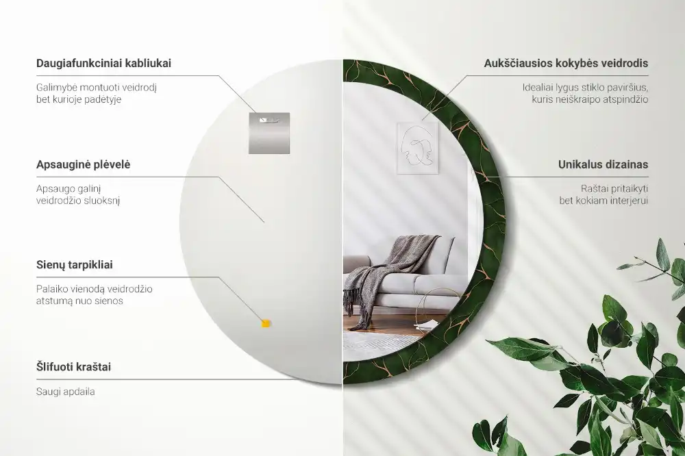 Lustro ścienne dekoracyjne okrągłe liść abstrakcyjny