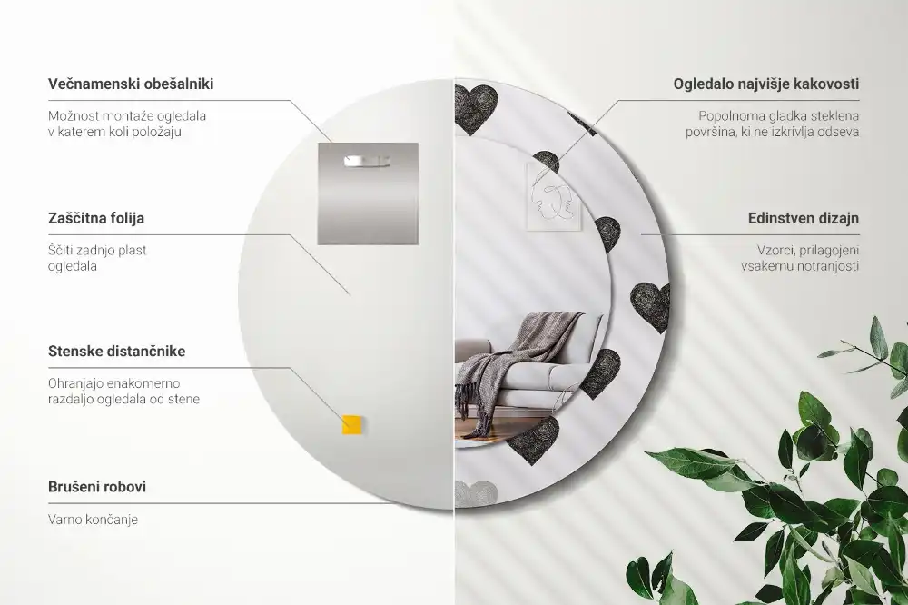 Lustro dekoracyjne okrągłe serca abstrakcyjne
