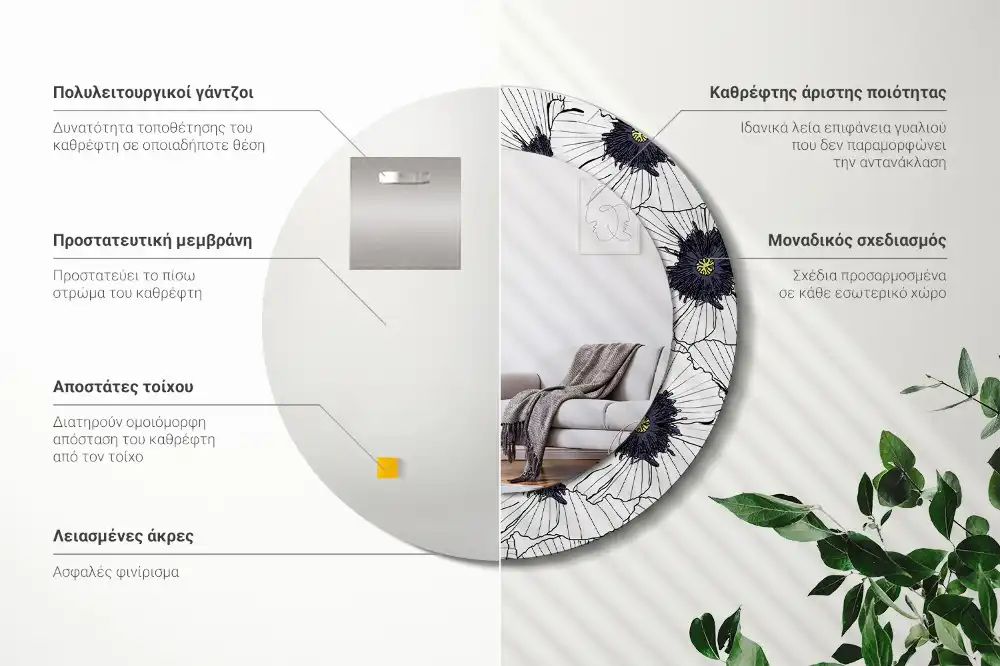 Lustro ścienne dekoracyjne okrągłe kompozycja kwiatowa