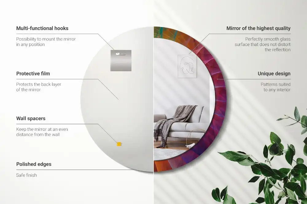 Lustro z drukowaną ramką okrągłe zestawienie kolorów