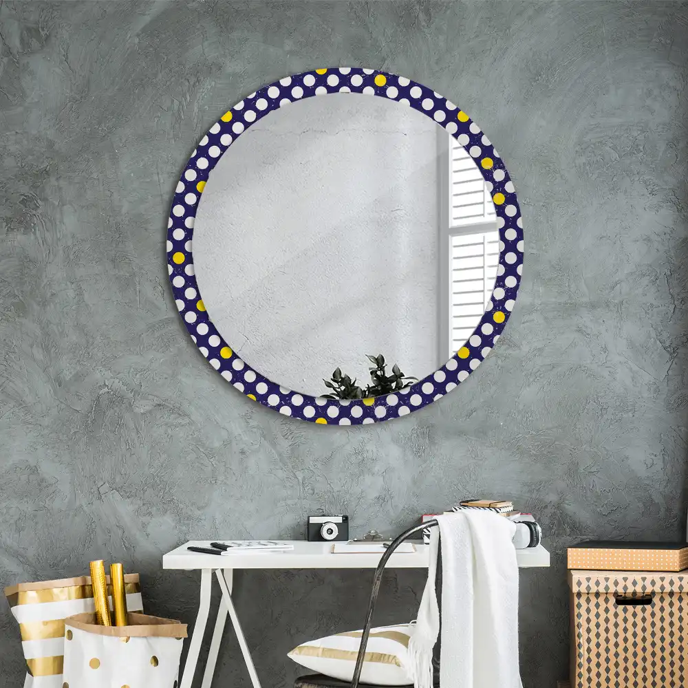 Lustro ramka z nadrukiem okrągłe kropki w stylu retro