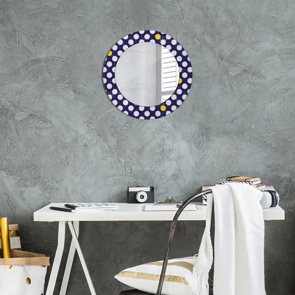 Lustro ramka z nadrukiem okrągłe kropki w stylu retro