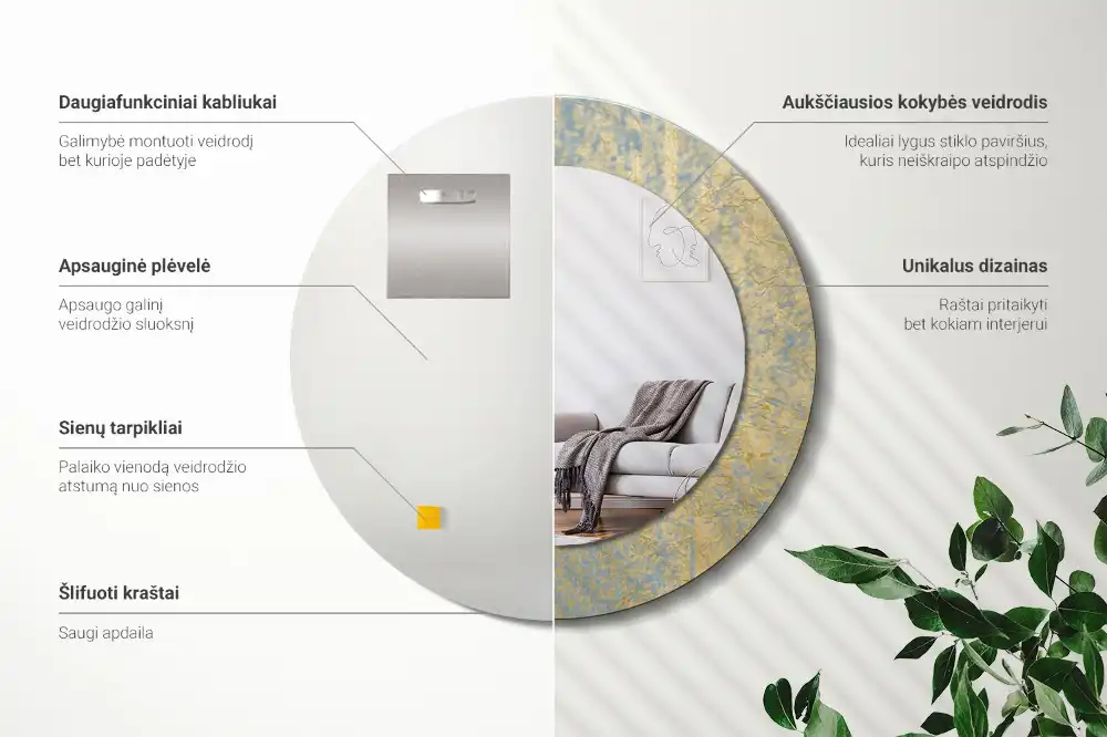 Lustro dekoracyjne okrągłe wzór w stylu loft