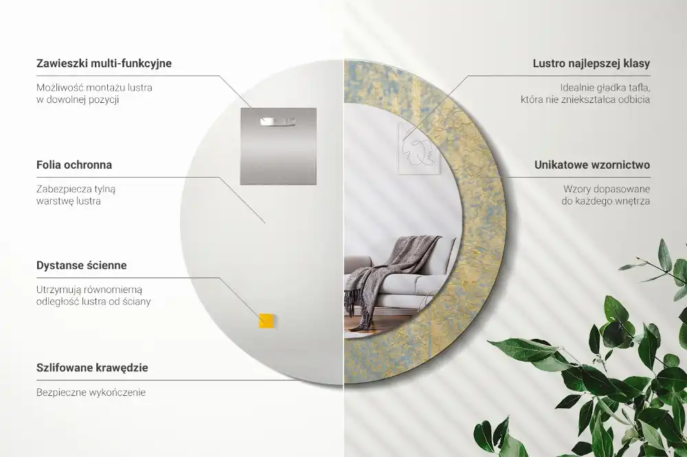 Lustro dekoracyjne okrągłe wzór w stylu loft