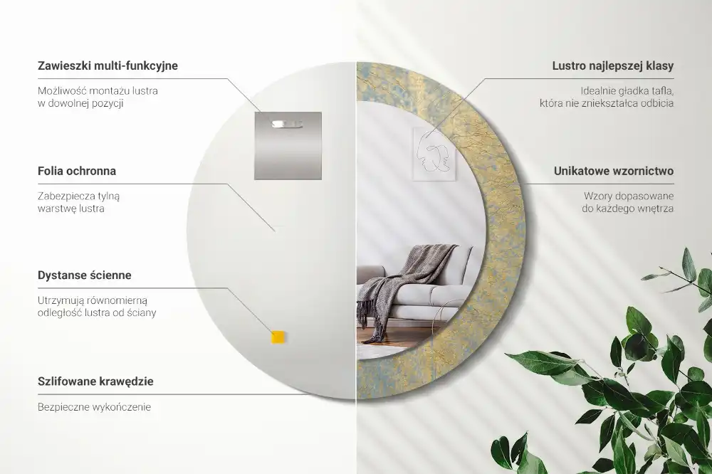 Lustro dekoracyjne okrągłe wzór w stylu loft