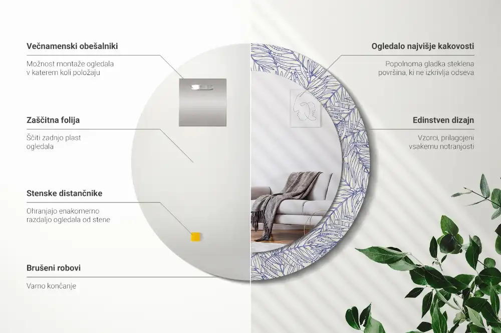 Lustro ścienne dekoracyjne okrągłe kontur palmy tropikalnej