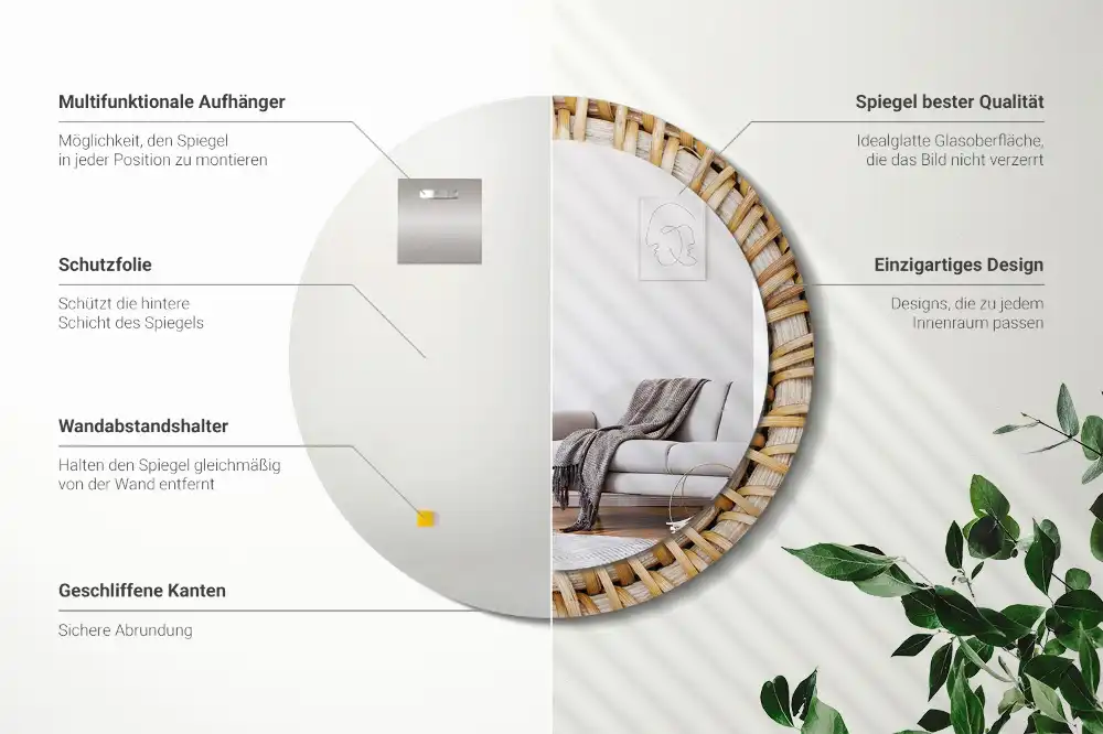 Lustro dekoracyjne okrągłe splot plecionkowy
