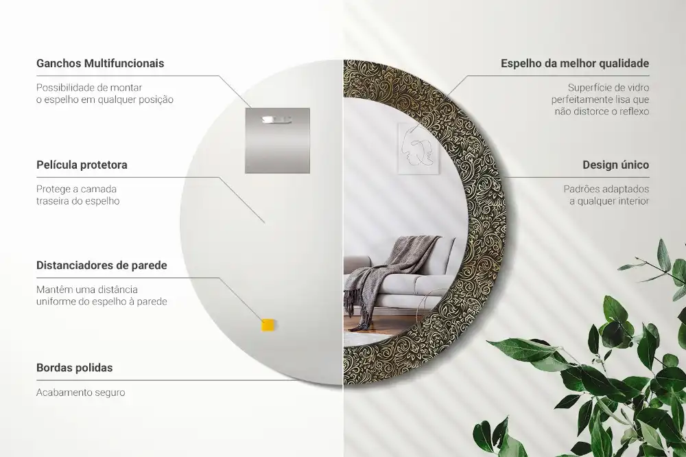 Lustro z nadrukiem dekoracyjne okrągłe ornament kwiatowy