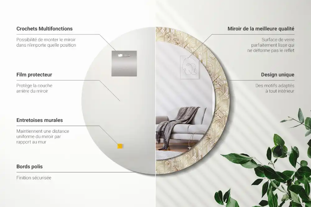 Lustro dekoracyjne okrągłe układ art deco