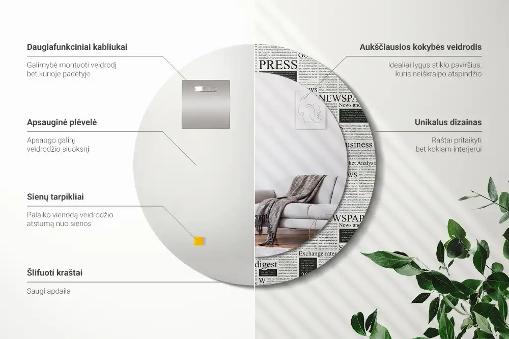 Lustro z nadrukiem okrągłe strony gazet