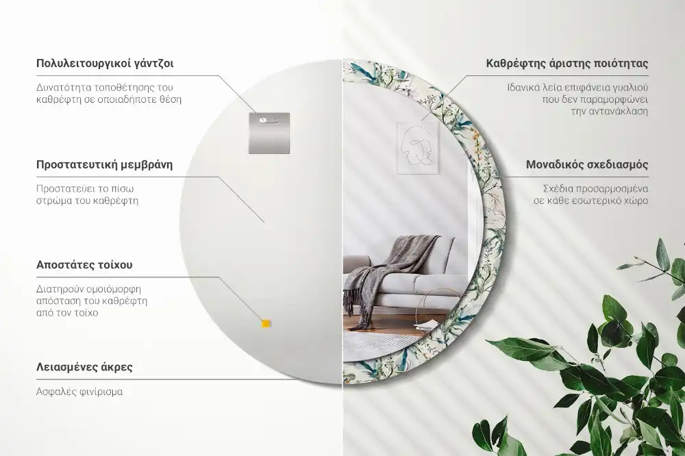 Lustro z drukowaną ramką okrągłe akwarelowe kwiaty