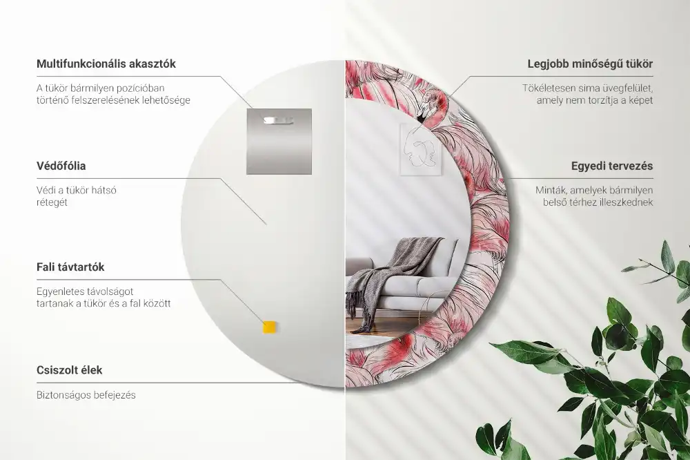 Lustro ścienne dekoracyjne okrągłe ptaki flamingi