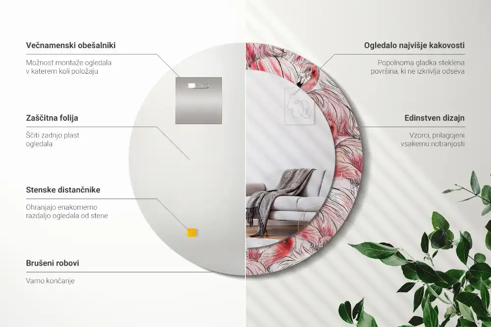 Lustro ścienne dekoracyjne okrągłe ptaki flamingi