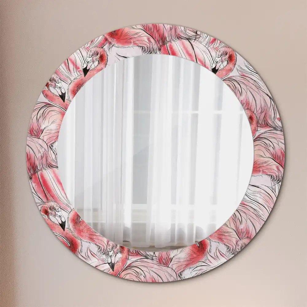 Lustro ścienne dekoracyjne okrągłe ptaki flamingi